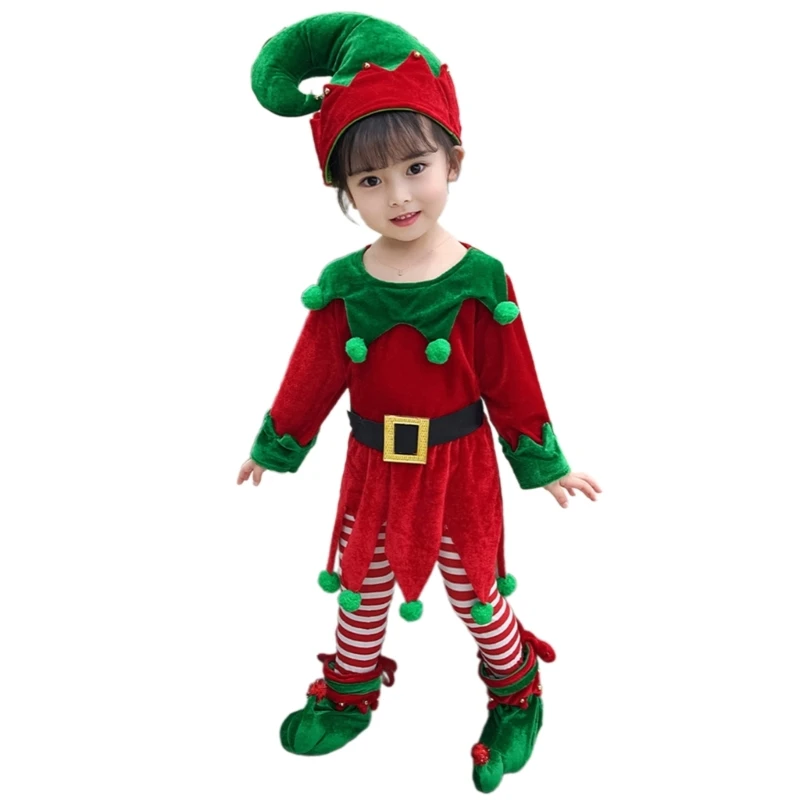 Set Da Elfo Di Natale – Vestito, Cappello, Calze, Cintura, Copriscarpe E Orecchie – Confezione Da 6 Per Donna E Adolescenti