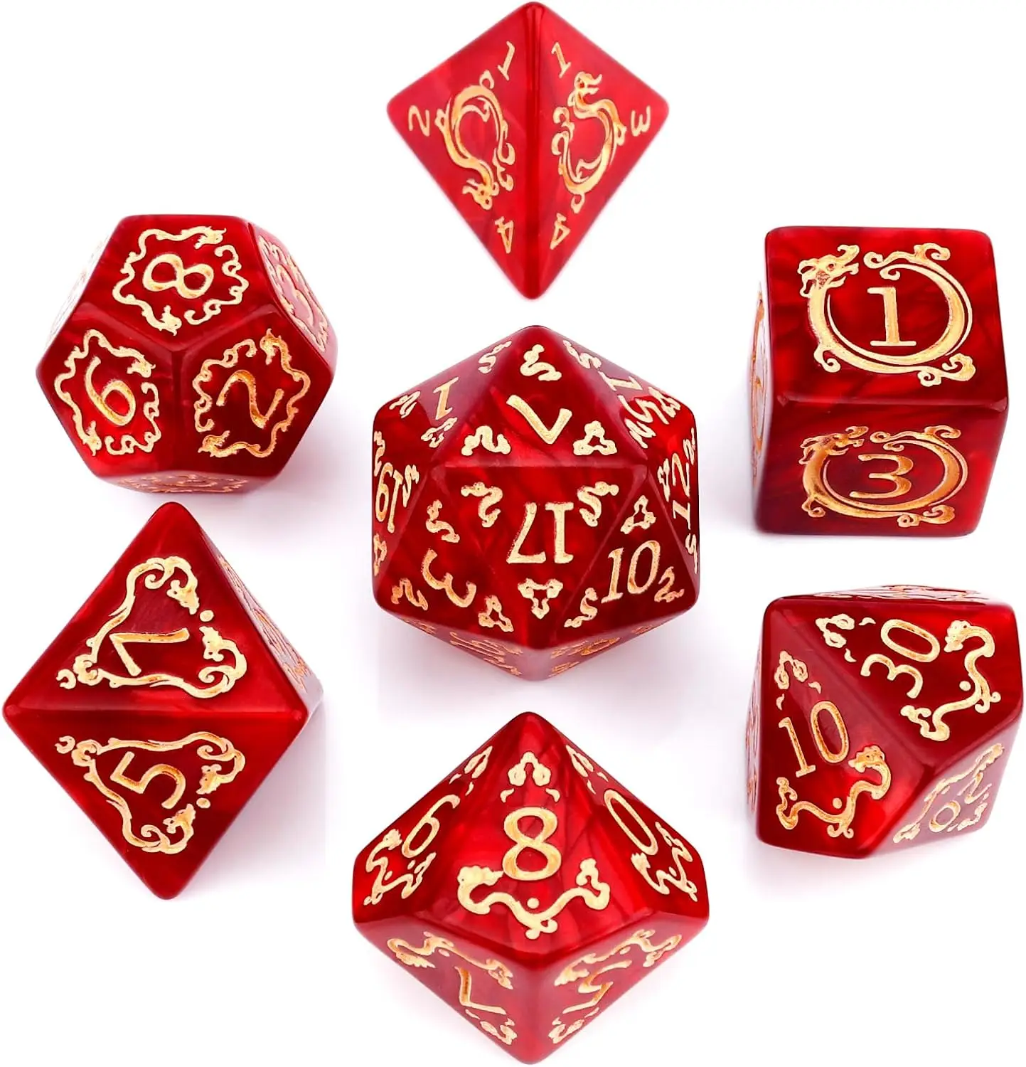 7-Piece Dragon-themed Polyhedral RPG Dice Set