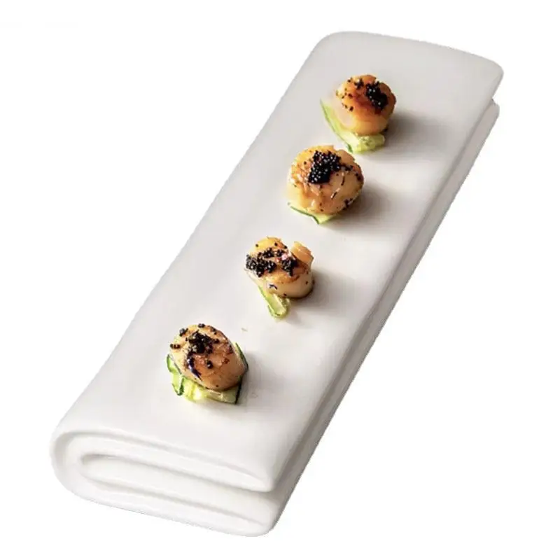 Solid Color Ceramic Folding Long Plate Restaurant Sushi Dessert Snack Plates Molecular Cuisine Specialty Tableware