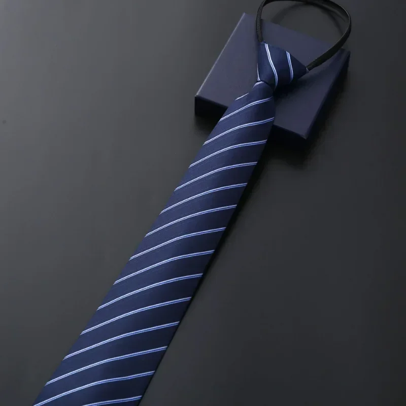 Men's Business Dress Zipper Neck Tie Elegant Gentleman Shirt Tie Groom Wedding Blue Stripe Black, neck tie