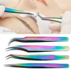 Colorful Curved Tip Eyelashes Tweezers Stainless Steel Precision Eyelash Grafting Tweezers Eye Makeup Eyelash Extension Tweezers 1