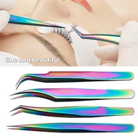 Colorful Curved Tip Eyelashes Tweezers Stainless Steel Precision Eyelash Grafting Tweezers Eye Makeup Eyelash Extension Tweezers 1