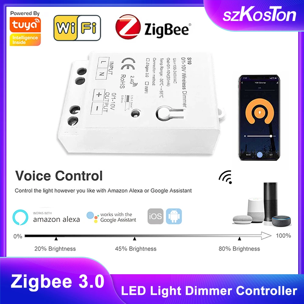 ตัวควบคุมไฟหรี่แบบ Tuya ZigBee 3.0 Wifi สำหรับไฟ LED AC 100-240V 0/1-10V RGB ควบคุมผ่านแอป Smart Life ใช้งานร่วมกับ Alexa และ Google Home 1