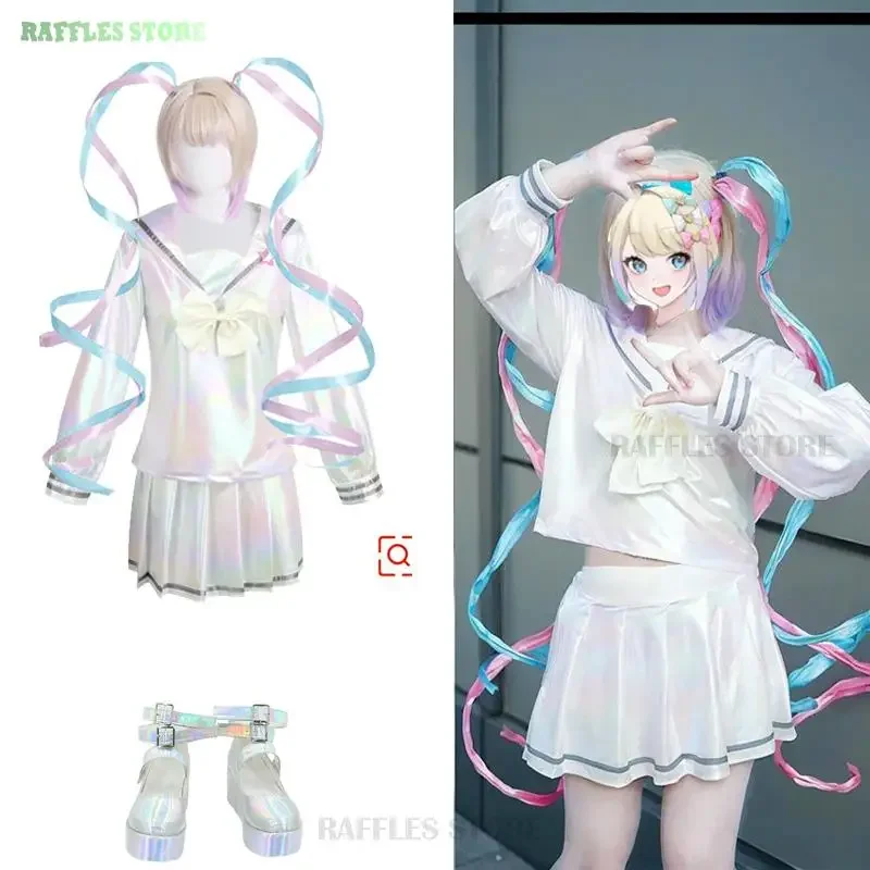 

NEEDY GIRL OVERDOSE KAngel Cosplay Costume Lolita Shoes Coat Skirt Uniform Wig Hallowmas COS Laser Color Skirts Ribbon Wig