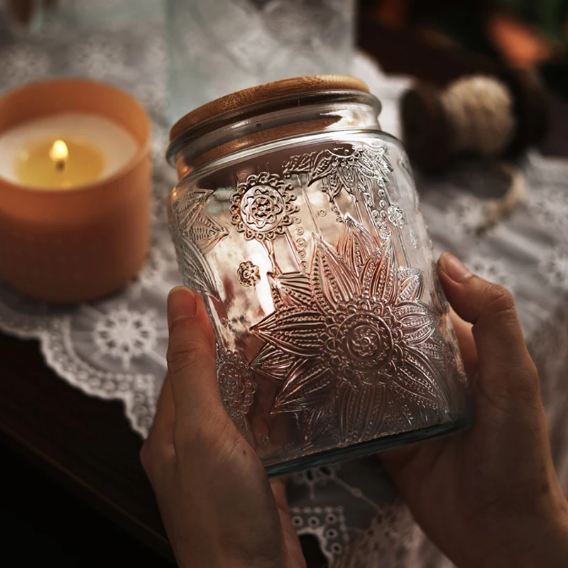 Retro Begonia Pattern Glass Sealed Jar Creative Food Grade Dried Fruit Snack Nut Storage Jar Kitchen Storage Supplies 2