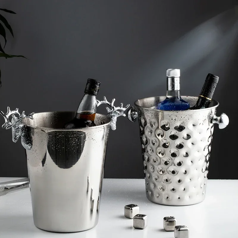 Ice Bucket Stainless Steel Golden Hammer Pattern Ice Bucket Red Wine Champagne Wine Barrel