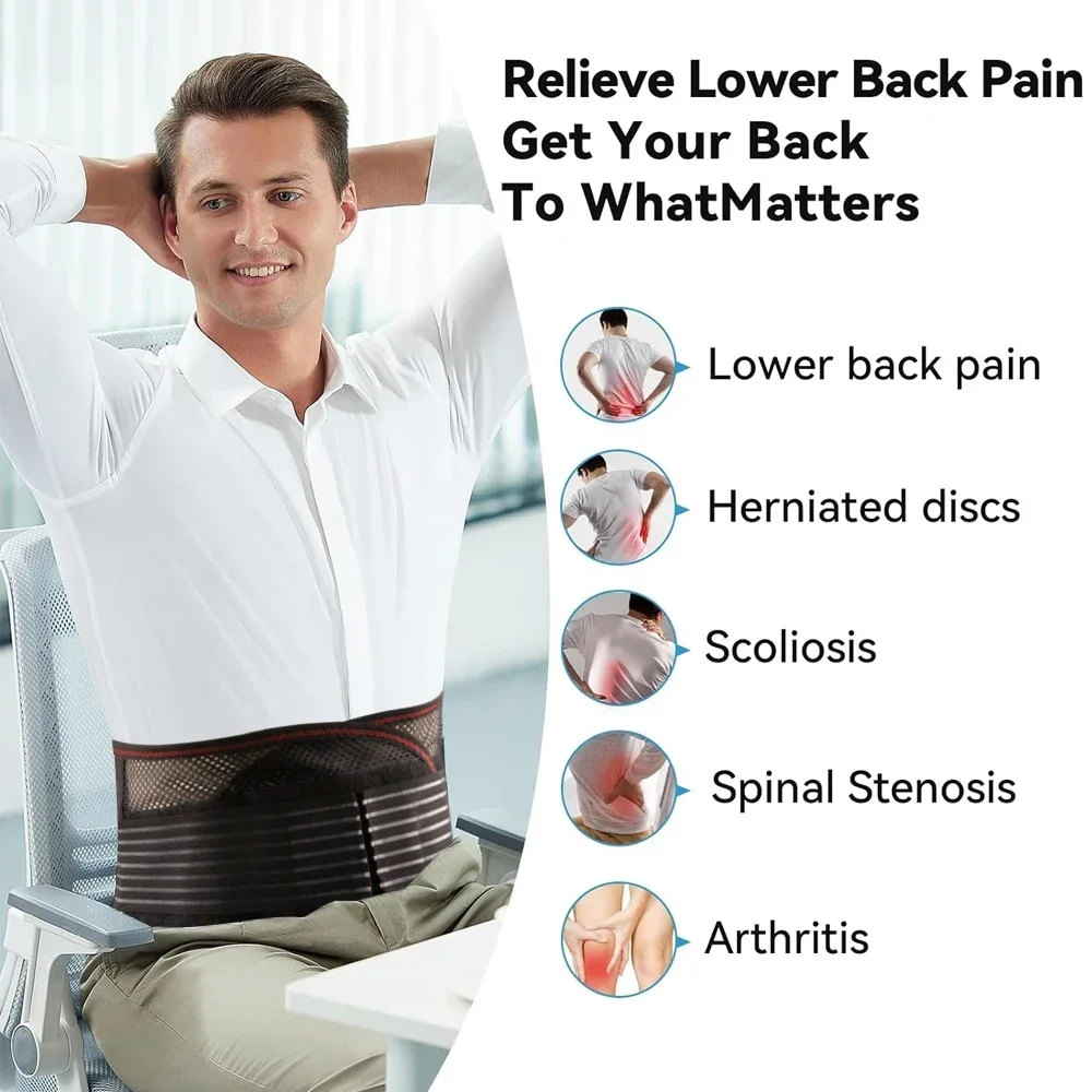 Breathable Back Brace for Lower Back Pain Relief Lumbar Support Belt with Lumbar Pad for Men & Women