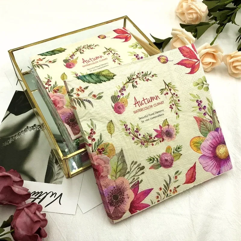 10/20pcs 33cm 2-ply Floral Print Napkins, Autumn Elements, Party Colors, Autumn Watercolor Clipart DIY Decoupage Paper