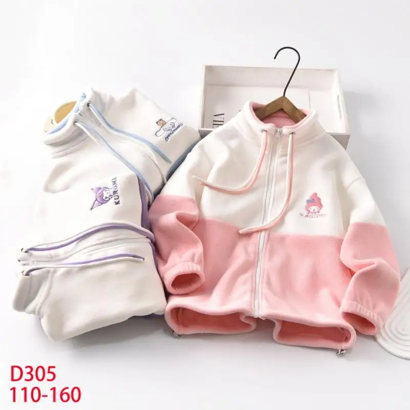 

Anime Kuromi My Melody Cinnamoroll Sanrio Cartoon Cute Embroidery Color Block Ollie Velvet Top Jacket Plus Velvet Casual Jacket