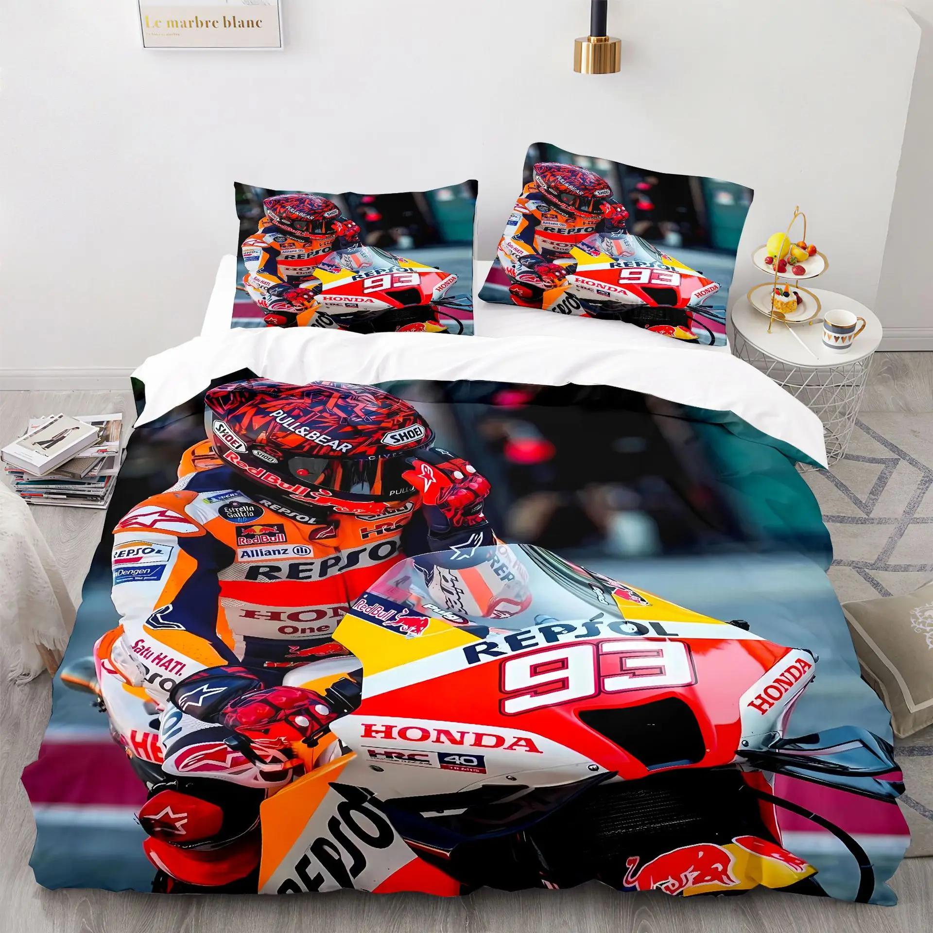 Marquez 93 침구 세트 이불 커버 Pillowcases 트윈 전체 퀸 킹 침대 린넨 3D 인쇄 Marc Marquez 93 이불 커버 세트