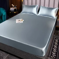 WOSTAR Washable satin rayon fitted sheet elastic mattress cover summer bedspread single double bed linens 2 people bedsheet 150 1