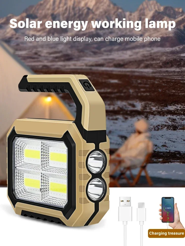 Description Picture 2 of itemSolar Energy Working Lamp Powerful Flashlight Rechargeable Camping Spotlight with Side Light 5 Lighting Mode for Camping Outdoor