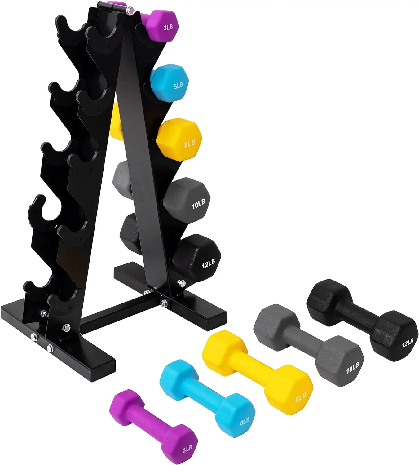 

BalanceFrom Colored Neoprene Coated Dumbbell Set with Stand, Multiple Sizes
