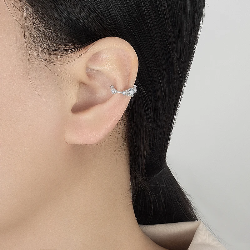 PERFANY 0.64CT All Moissanite Clip Earrings Women's Pure Silver Minimalist Design Laboratory Diamond Hip Hop Party Jewelry
