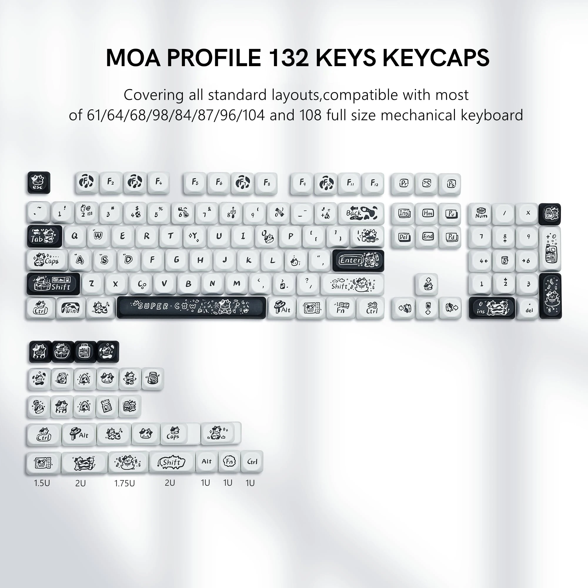 Pbt Keycaps Customs Dye Sub Key Caps 61 87 104 Cherry mx Switch Gaming Teclado Mecânico 132 Teclas Perfil Moa Preto Branco Pbt - Imagem 4