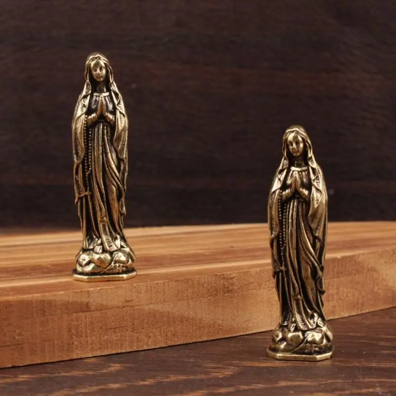 1pc Brass Maria Figurine Pendant Pure Copper Vintage Virgin Mary Statue for Home Office Decortation