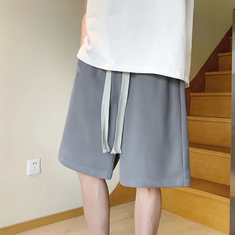 New Summer Men's Solid High Waist Elastic Loose Classic Casual Pants Pockets Drawstring Fashion Commuter All-match Shorts