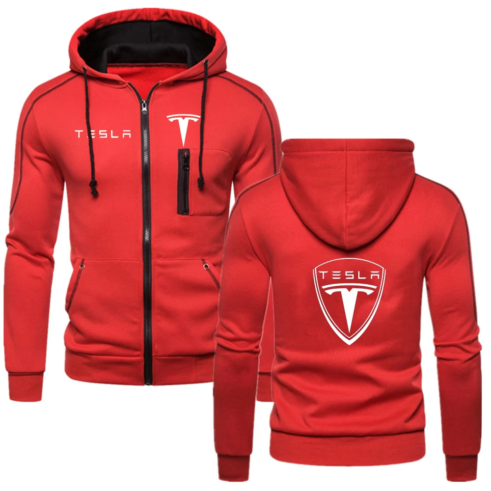 2022 New Unisex Casual Fashion TESLA Zip Brand Hoodie Men's Fitness Sweatshirt Solid Color British Muscle Sportswear fred perry hoodie