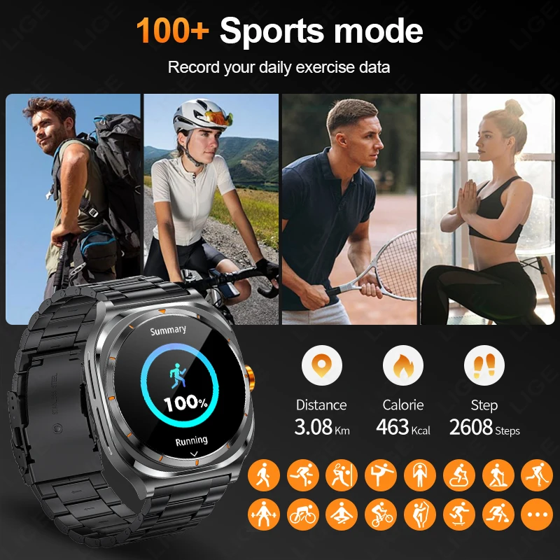 LIGE New 2 in 1 TWS Wireless Headset Smart Watch Bluetooth Call 1.53" AMOLED Screen 400mAh Battary Waterproof Sports Smartwatch 6