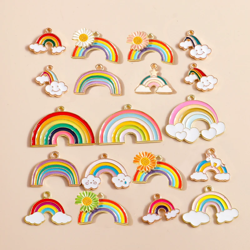 Leslie 10 Stück/Set Bunte Emaille-Regenbogen-Anhänger für Schmuckherstellung, Modische Regenbogen-Ohrringe, Halskette, DIY-Bastelzubehör