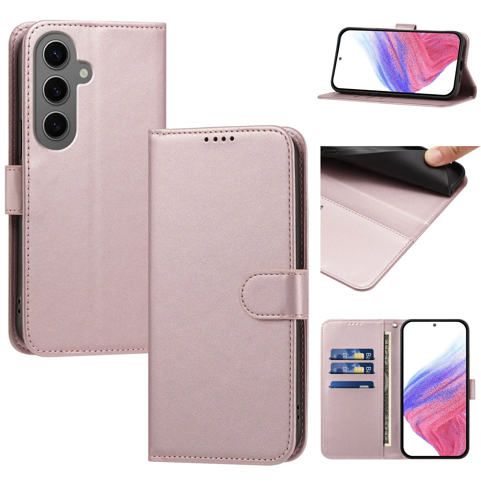 Luxury Leather Wallet Phone Case with Shockproof Bumper and Card Slots