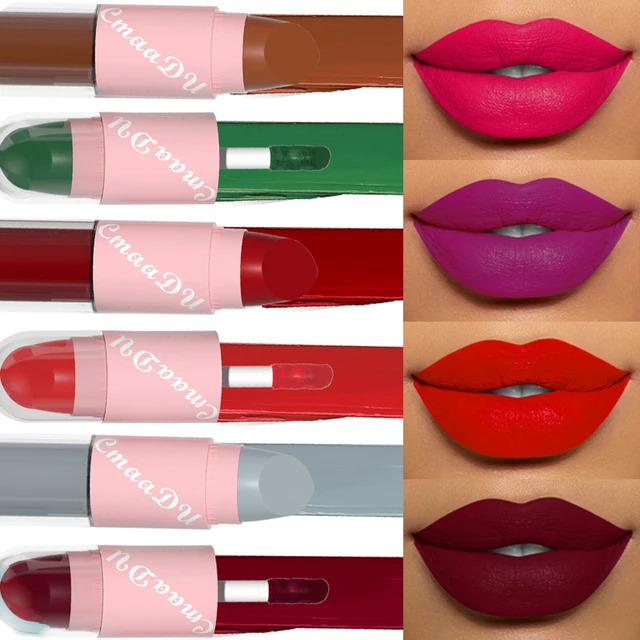 18Color 2 in 1 Sexy Red Brown Matte Liquid Lipstick Double Head Purple Lip Gloss Moisturizer Lasting Waterproof Lip Glaze Makeup