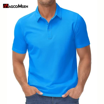 MAGCOMSEN Polo rinfrescante da uomo in piqué, traspirante, ad asciugatura rapida, senza etichetta, con colletto rialzato per golf e attività all'aperto