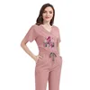 Custom Print Tie-Back Nurse Uniform Set Women Thin Quick-Dry Short Sleeve Pants Beauty Salon Maternity Center Scrubs