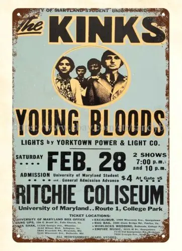 

home decore 1970 The Kinks University of Maryland Concert Poster metal tin sign