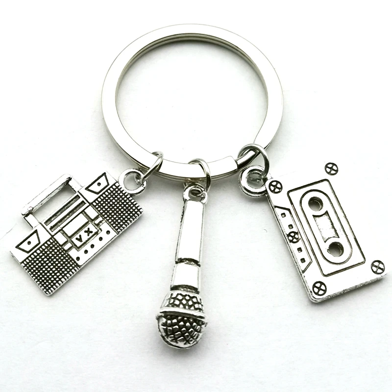 Mini Recorder Tape Keychain Key Ring Music Microphone Charm Creative
