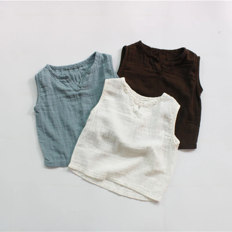 남아 여아 민소매 티셔츠, 한국 스타일, 어린이 티셔츠, 코튼 티 탑, 남아 여아 옷, 아이 티셔츠, 9M-8Y