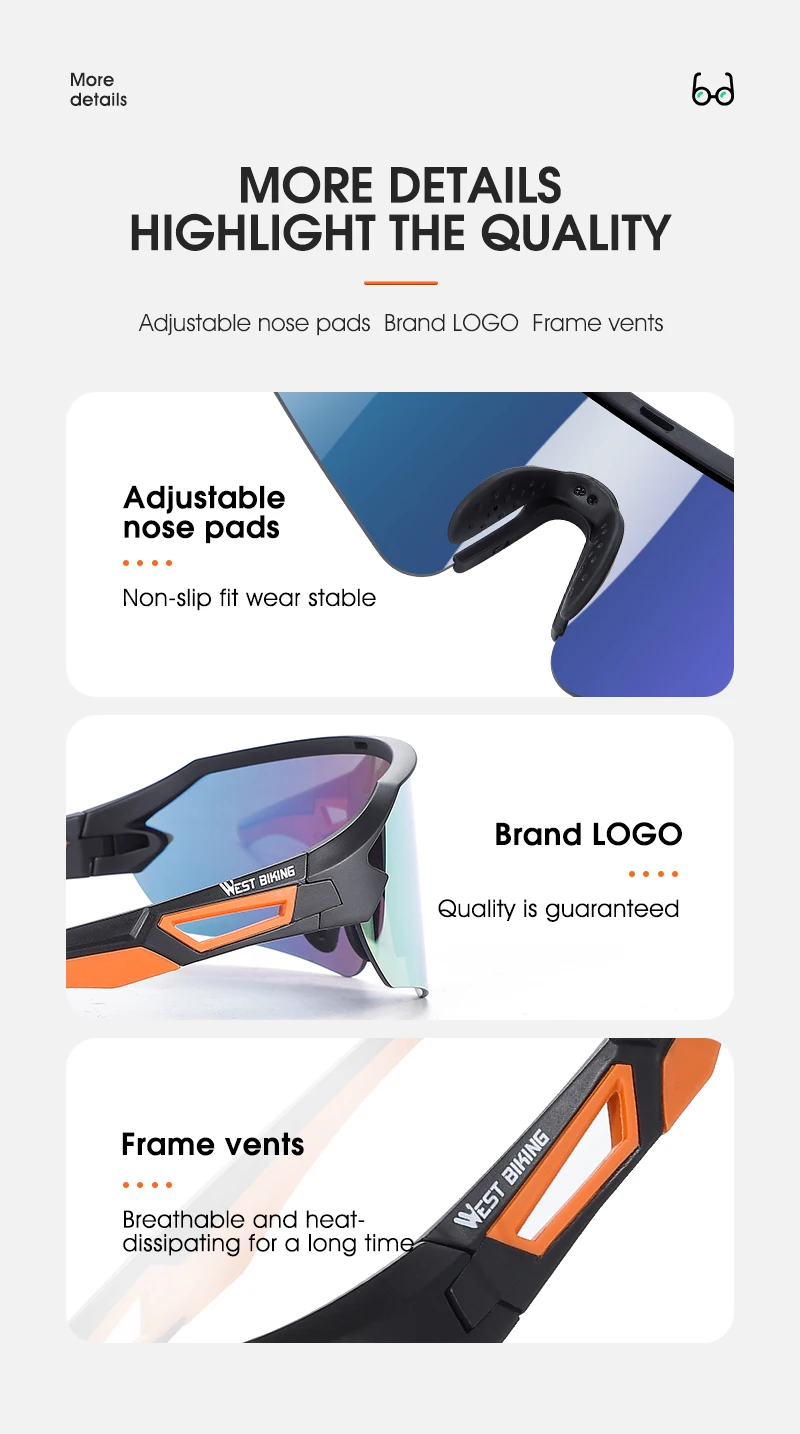 WEST RADFAHREN Radfahren Sonnenbrille UV400 Schutz Sport Brillen Männer Frauen MTB Rennrad Fahrrad Brille Wandern Reiten Brille – Detail 10