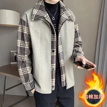 

Autumn and winter new fake two-piece stitched woolen trench coat short plus cotton coat