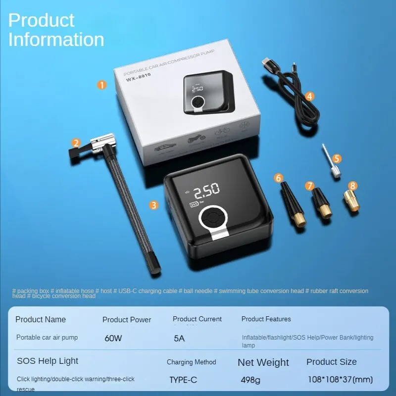 Wireless Car Air Compressor Electric Portable Tire Inflator Pump for Motorcycle Bicycle Boat AUTO