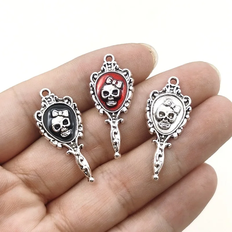 

10pcs 36x15mm Zinc Alloy Gothic Style Mirror Skull Head Charms Pendant Designer Charms Fit Jewelry Making DIY Jewelry Findings