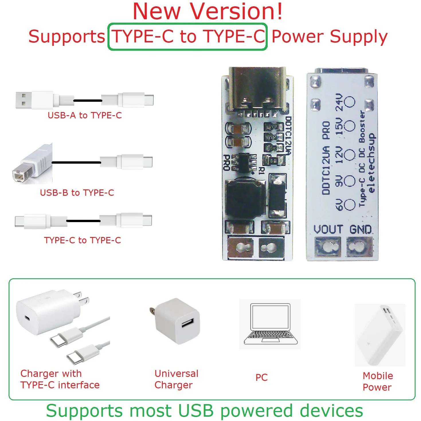 미니 풀 기능 C타입 DC-DC 부스트 컨버터, USB DC 5V-6V, 9V, 1..