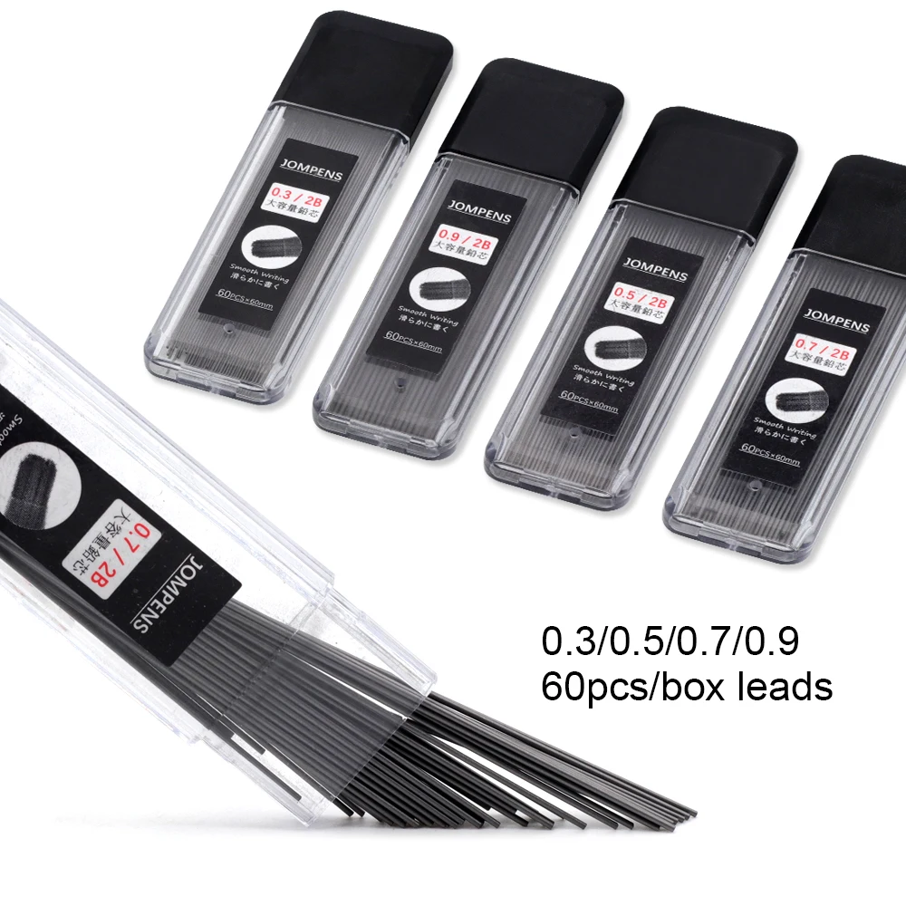 2B 자동 연필 리필심 0.3/0.5/0.7/0.9mm 3박스 리필심, 스케치, 드로잉, 일상 필기 및 사무용품용