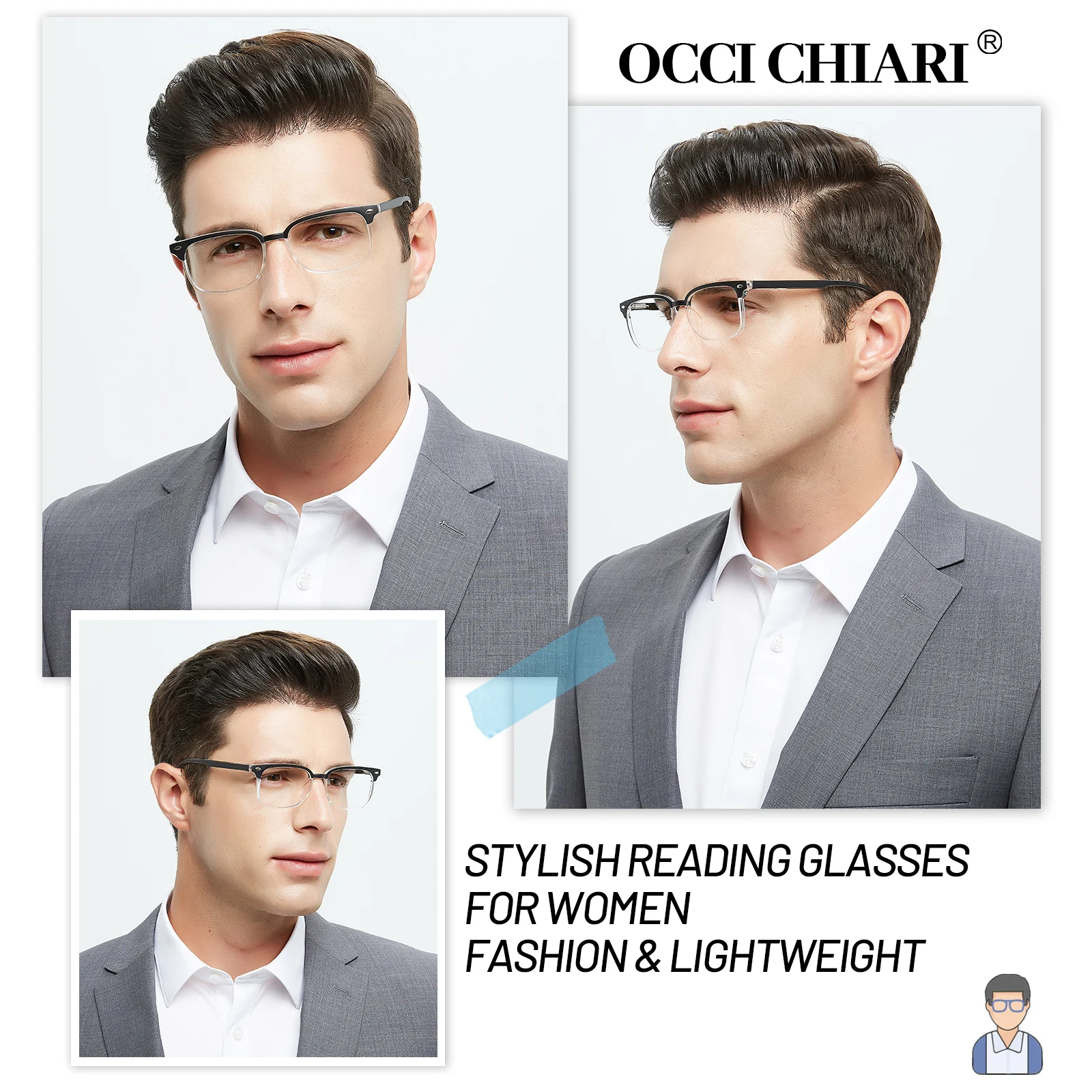 OCCI CHIARI Anti Blue Light Reading Glasses Men Clear Eyeglasses
