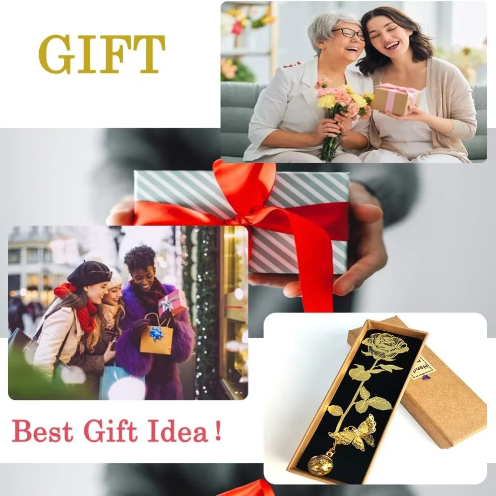 Metal Golden Rose Bookmarks Gift Box Flower Bookmark Student Stationery Gifts Unique Page Marker Book Page Holder Book Clip metal bookmark bookmark page holder bookmark holder