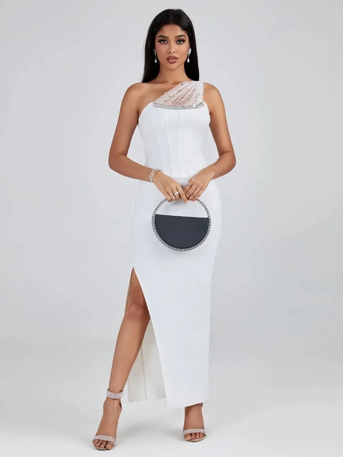

Long Bandage Dress Women Party Dress Maxi Bodycon Elegant White Sexy Side Split Birthday Evening Club Outfits New Year 2024