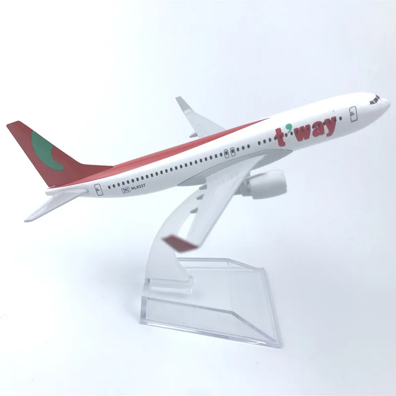 16cm 한국 T웨이 B737 항공기 모형 비행기 다이캐스트 메탈 1/400 스케일 비행기 스탠드 포함 항공 취미 장식 선물