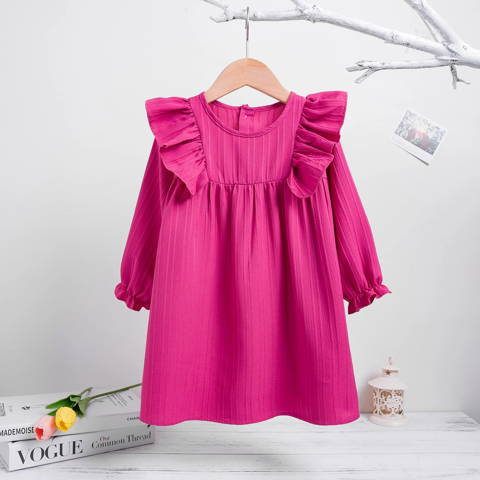 جديد طفل الفتيات فستان مكشكش ملابس علوية بأكمام طو...