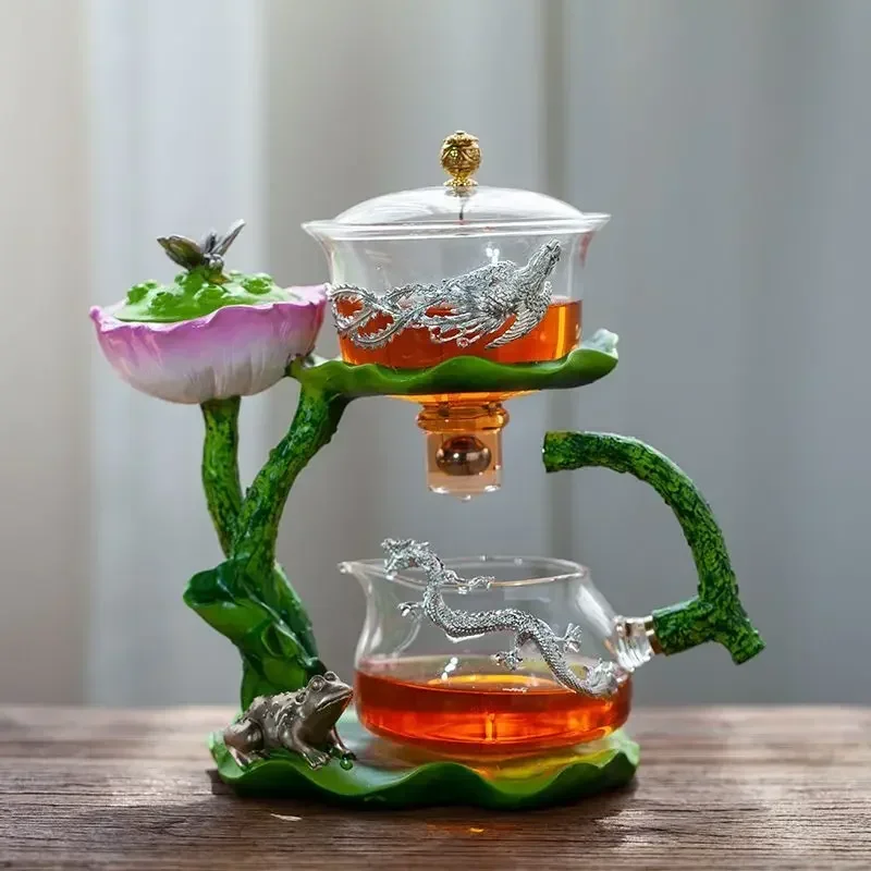 

Automatic Tea Set with Heat-Resistant Glass Teapot and Lazy Magnetic Tea Infuser for Home and Office