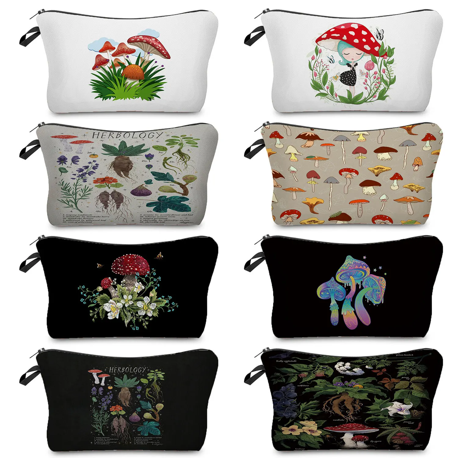 

Refreshing Mushroom Print Cosmetic Bags Heat Transfer Plant Pattern Makeup Bag High Quality Portable Organizer Women Pencil Case