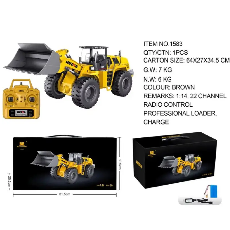 Huina 1:14 4wd Rc Heavy Duty Bulldozer 2.4g 22 Channels Remote Control Alloy Fuselage Engineering Vehicles Professional Toy Gift 6