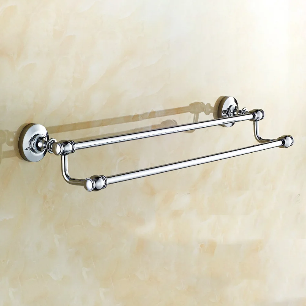 Chrome Brass Finish Bathroom Accessory Double Towel Bar Towel Rail Holder 60cm tba802