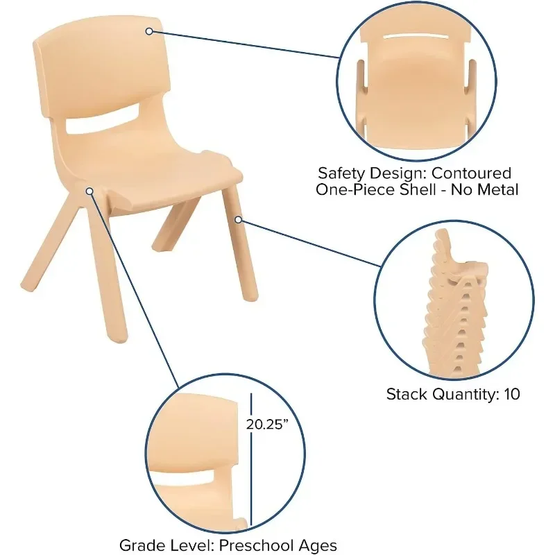 Adjustable Classroom Activity Table with 6 Stackable Chairs, Rectangular Plastic Activity Table for Kids, 24" W x 48" L, Natural