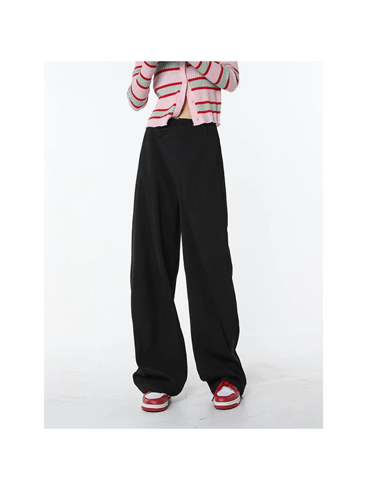

Irregular Buttons Patchwork High Waist Loose Mopping Pants 2023 Spring Women All-match Solid Suit Straight Trousers Clothing