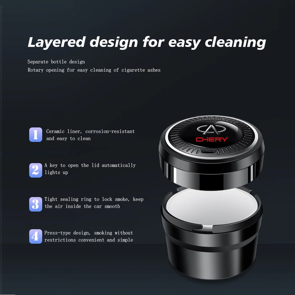 LED 조명이 있는 자동차 재떨이, 담배 재떨이 컨테이너, 연기 재떨이 실린더 연기 컵, CHERY ARRIZO 5 TIGGO 3 4 5 7 PRO