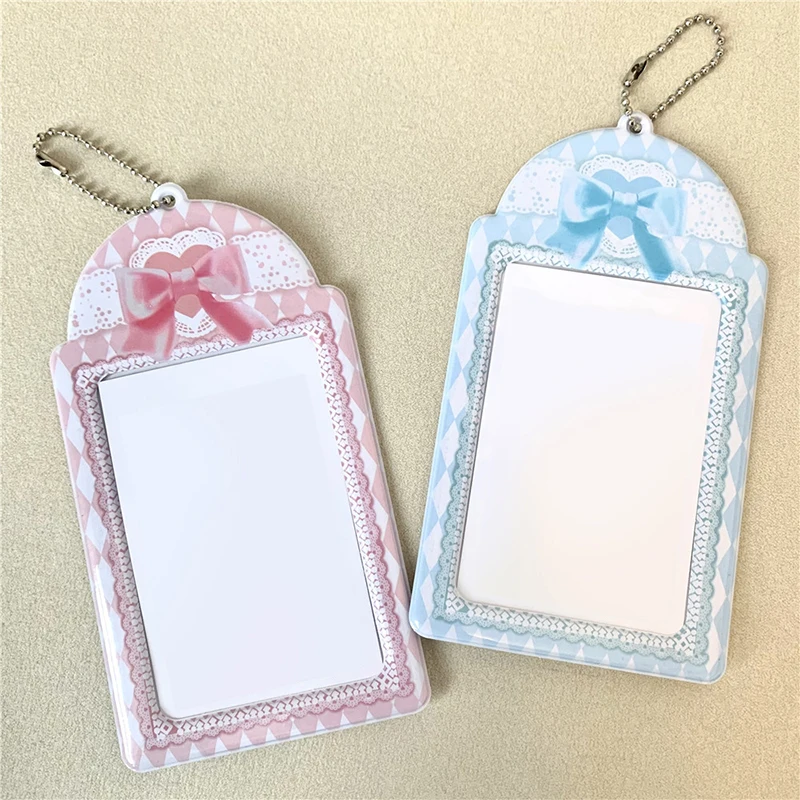 INS 3Inch DIY Bowknot Lace Kpop Photocard Holder Keychain Idol Postcards Sleeve Students ID Bus Cards Protective Sleeve Pockets 50pcs ins style photo photocards postcards protective sleeve color transparent waterproof gaming card film cover protector